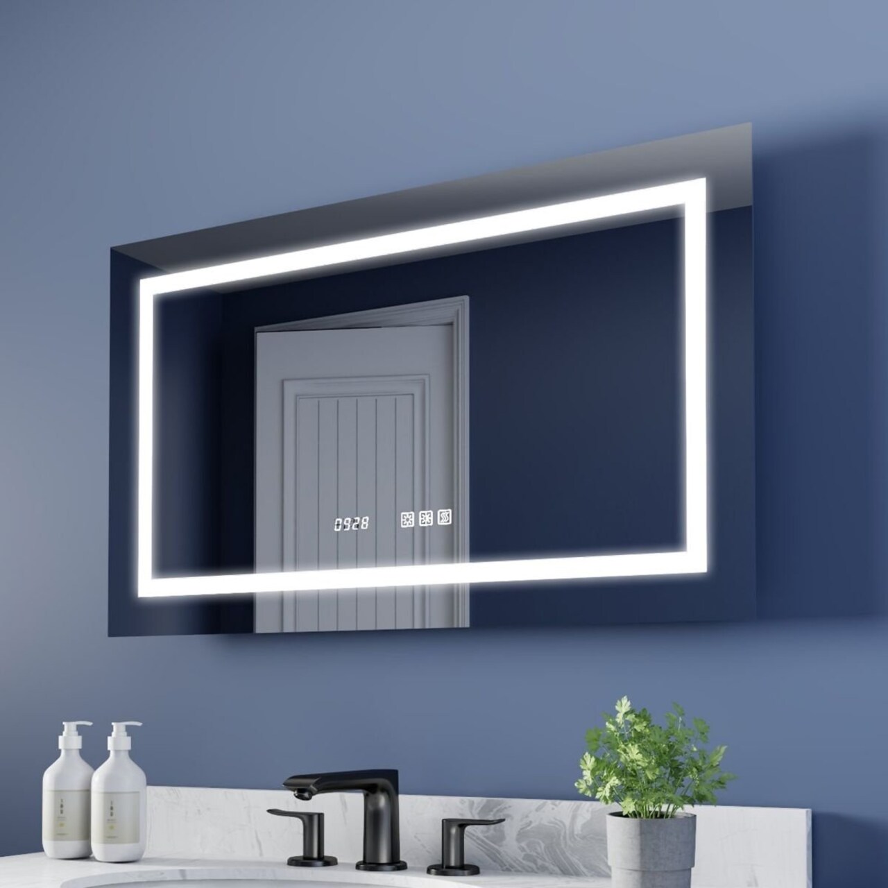ExBrite LED Anti-Fog Bathroom Vanity Mirror with Clock Ascend-M2